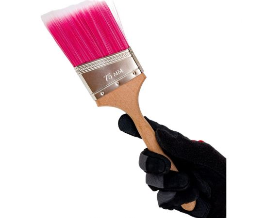 Плоская кисть Управдом со скошенной искусственной щетиной 75 мм, деревянная удлиненная ручка 4100003302 – изображение 5