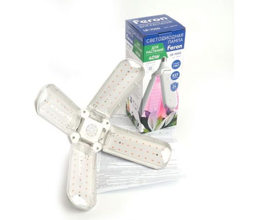 Светодиодная лампа FERON 4-х лепестковая LB-7000 E27 40W красно-синий спектр, 48445 – изображение 8