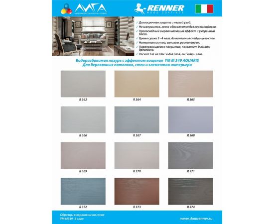 Интерьерная лазурь для дерева RENNER YM M349 R366 1 кг 1-366 – изображение 9