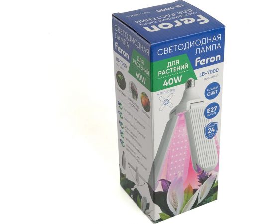 Светодиодная лампа FERON 4-х лепестковая LB-7000 E27 40W красно-синий спектр, 48445 – изображение 9