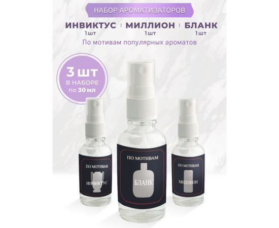 Ароматизатор освежитель в машину Avto Vins набор спрей 3 шт. инвиктус, бланк, миллион 7033043 – изображение 2