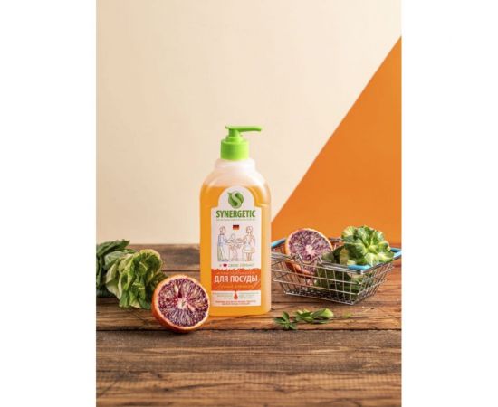 Средство для мытья посуды SYNERGETIC СОЧНЫЙ АПЕЛЬСИН флакон-дозатор, 1 л 4623722258328 103105 – изображение 2