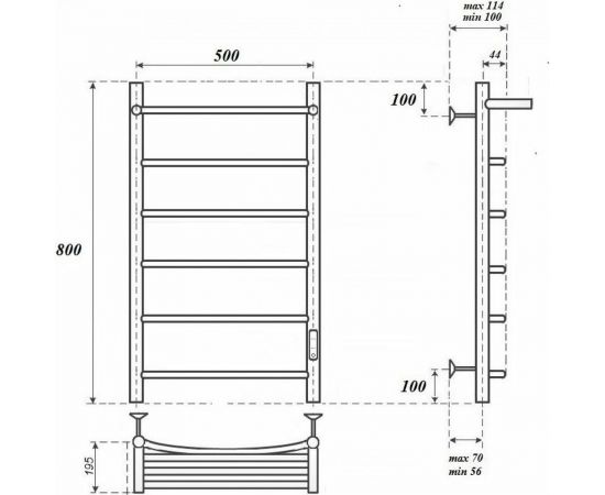 Электрический полотенцесушитель Point Афина П5 500x800 с полкой, диммер справа, белый PN04858PW – изображение 5