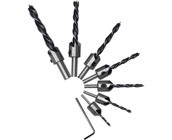 Набор сверл по дереву с зенкером 8 предметов vertextools 0987-3-10 