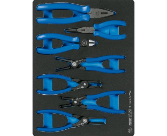 Набор съемников стопорных колец, пассатижей и бокорезов KING TONY ложемент, 7 предметов 9-40207GPV2 