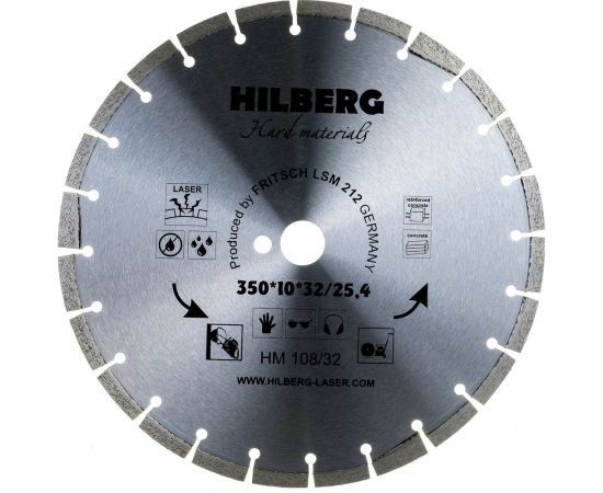 Диск алмазный отрезной Hard Materials Лазер (350х32/25.4 мм) Hilberg HM108/32 