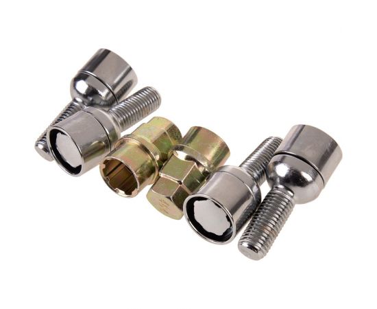 Болты секретки M12x1.50x28 мм, Сфера вращ 2 кл хром 003, 4 шт SKYWAY S10701003 