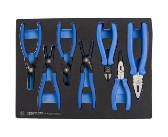 Набор съемников стопорных колец, пассатижей и бокорезов KING TONY ложемент, 7 предметов 9-40207GPV2 – изображение 2