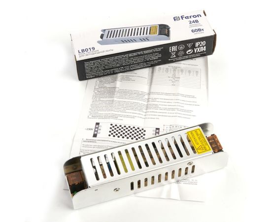 Электронный трансформатор для светодиодной ленты FERON 60W 24V (драйвер), LB019, 48046 – изображение 6