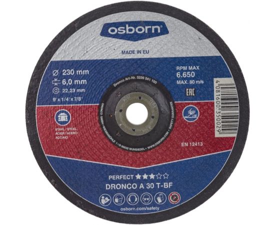 Диск шлифовальный по металлу Perfect A30T (230x6x22.23 мм) DRONCO 3236041100 