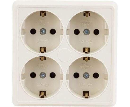 Четырехместная квадратная розетка UNIVersal серия Олимп с заземлением, открытой установки, 16А, 220В, слоновая кость ivory еврослот 1171 