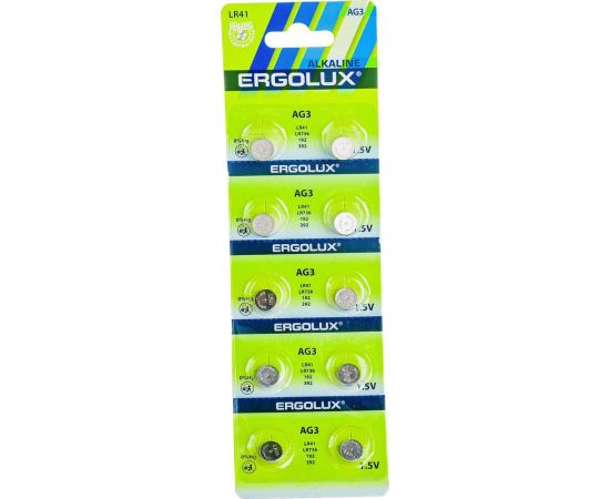 Батарейки для часов Ergolux AG 3 BL-10 AG3-BP10 LR41/LR736/192/392 14314 