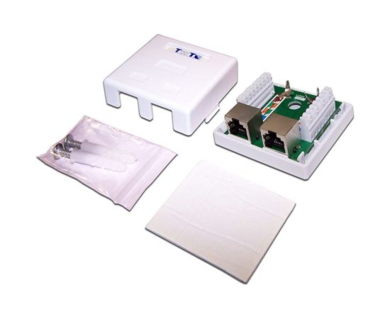 Настенная розетка TWT 2 порта RJ-45, категория 5е, экранированная, белая, SM2-4545/S-WH 