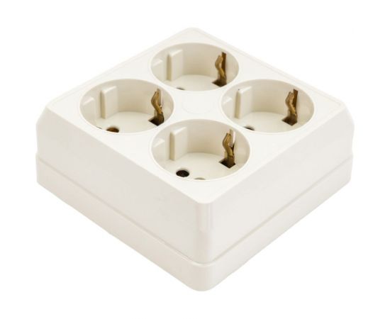 Четырехместная квадратная розетка UNIVersal серия Олимп с заземлением, открытой установки, 16А, 220В, слоновая кость ivory еврослот 1171 – изображение 2