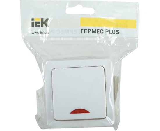 Одноклавишный выключатель IEK ВС20-1-1-ГПБ, с индикацией, для открытой установки, IP54, цвет клавиш белый, ГЕРМЕС PLUS EVMP11-K01-10-54-EC – изображение 2