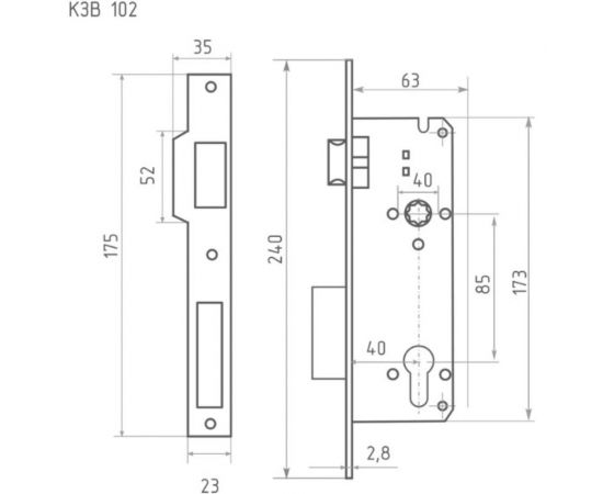 Корпус замка НОРА-М КЗВ-102 40мм, м/о 85мм хром 14787 – изображение 2