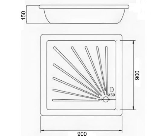 Стальной поддон Loranto квадратный 90x90x15 толщина стенок 0,9 мм, отверстие для слива 5 см 77020 – изображение 2
