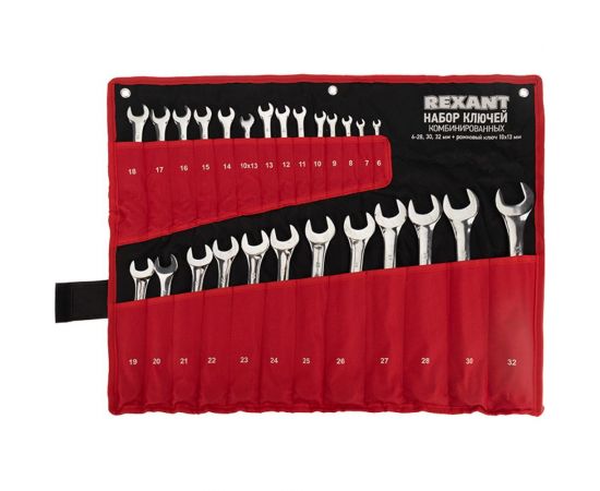 Набор комбинированных ключей REXANT 6-32 мм, 26 шт, CrV, полированный хром, в сумке 12-5848 