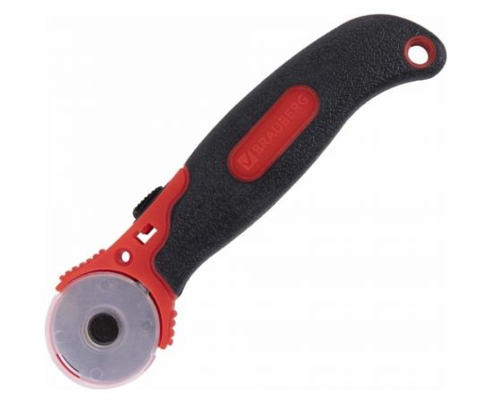 Раскройный роликовый нож BRAUBERG 28 мм , круглое лезвие, резиновые вставки 238089 