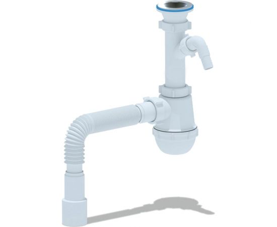 Сифон для умывальника/мойки АНИ Пласт бутылочный, 1 1/2x40, гофра, 40х40/50, с отводом, нержавеющая сетка A1015 025-0407 