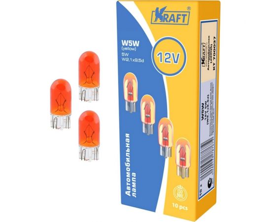 Лампа накаливания KRAFT WY5W 12v5w W2.1x9.5d yellow упаковка 10 шт. KT 700037 – изображение 2