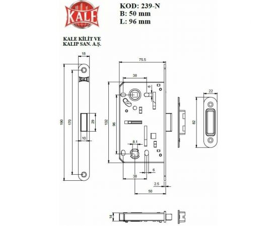Врезной магнитный межкомнатный замок KALE KILIT 239 NN, WC, 90BS50, 18BLP, MSP, STB 239NN000015 – изображение 2