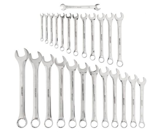 Набор комбинированных ключей REXANT 6-32 мм, 26 шт, CrV, полированный хром, в сумке 12-5848 – изображение 3