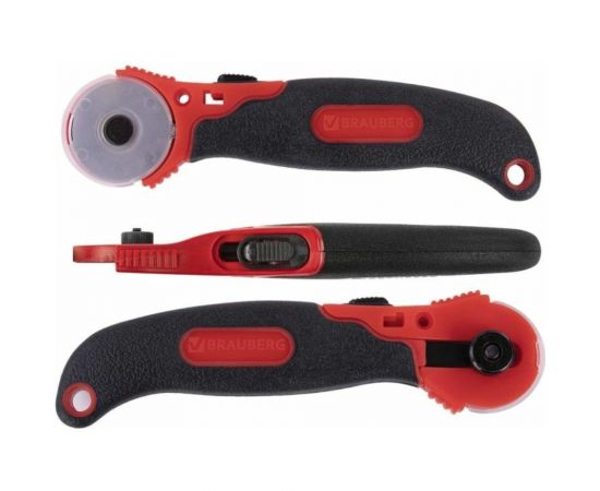 Раскройный роликовый нож BRAUBERG 28 мм , круглое лезвие, резиновые вставки 238089 – изображение 6