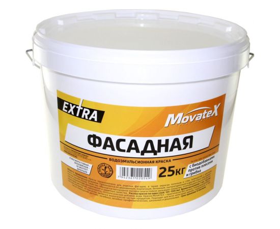Водоэмульсионная краска Movatex EXTRA фасадная, 25 кг Т33757 