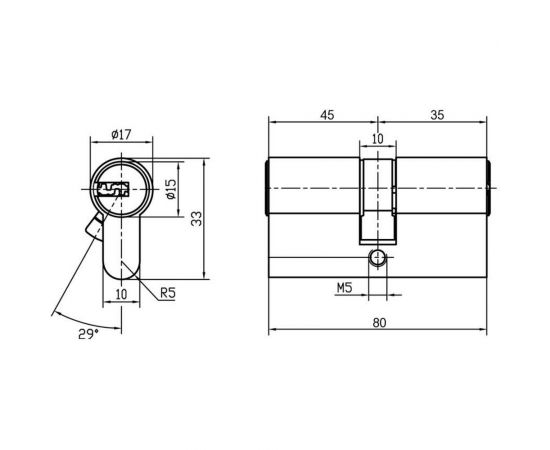 Цилиндр DOORLOCK V 2200Z N серия Variant, никелированный, 35x45 мм, 5 ключей 79002 – изображение 2