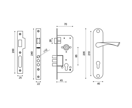Врезной цилиндровый замок PUNTO KIT P90 4585/3 CRONA SN матовый никель 41709 – изображение 3