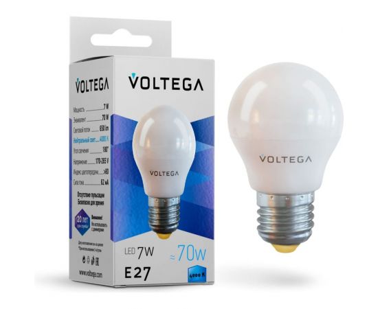 Светодиодная лампа VOLTEGA Шар Е27 4000К 7W 7053 