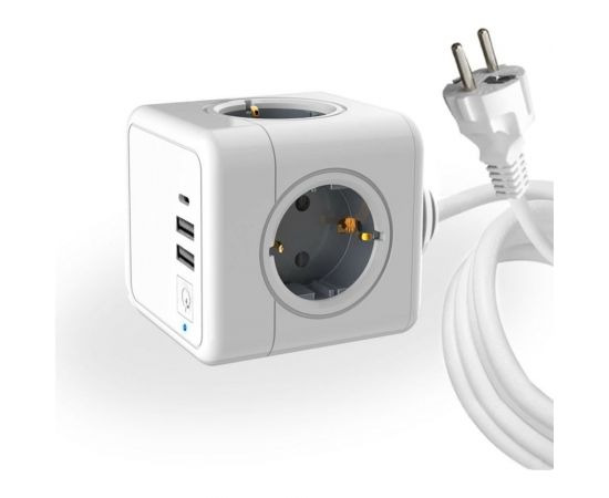 Удлинитель ROCKETSOCKET Cube Extended 4 Euro 16A, 3 USB 2A+C с блоком 5В/3.0А, кабель 1,5 м цвет серый GNS1405 