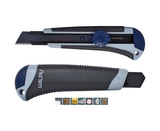 Строительный нож WILPU WCM003 PRO plus прорезиненный, винт. зажим, 2 запас. лезвия, 18 мм 5090200001 