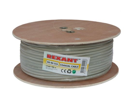 Коаксиальный кабель REXANT RG-8X, 50 Ом, CCS/Al/A, 75%, бухта 100 м, серый 01-2021 – изображение 2