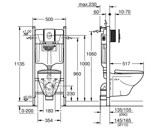Система инсталляции с подвесным унитазом GROHE Solido 4 в 1, Lecico Perth 39117000 – изображение 2