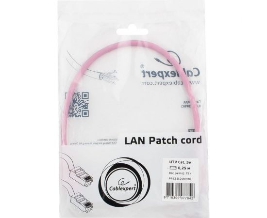 Многожильный патч-корд Cablexpert UTP кат.5e, 0.25м, литой, розовый PP12-0.25M/RO – изображение 3