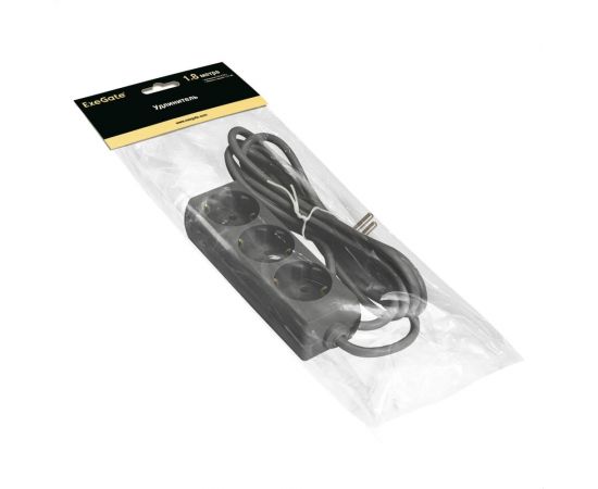 Удлинитель ExeGate ECE-3-1.8B 3 евророзетки с заземлением, 1.8м, черный 285801 – изображение 3