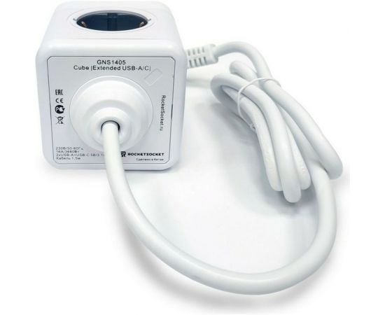 Удлинитель ROCKETSOCKET Cube Extended 4 Euro 16A, 3 USB 2A+C с блоком 5В/3.0А, кабель 1,5 м цвет серый GNS1405 – изображение 7