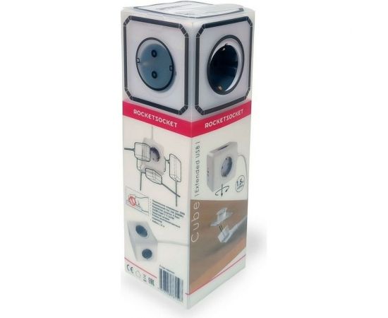 Удлинитель ROCKETSOCKET Cube Extended 4 Euro 16A, 3 USB 2A+C с блоком 5В/3.0А, кабель 1,5 м цвет серый GNS1405 – изображение 8
