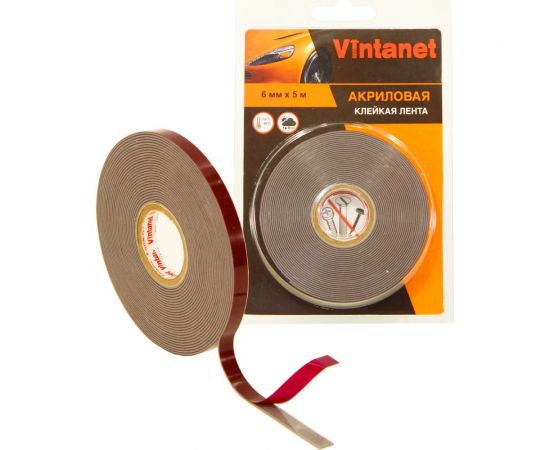 Клейкая двусторонняя акриловая лента Vintanet VN8049, цвет серый, 6 мм х 5 м VN804965 