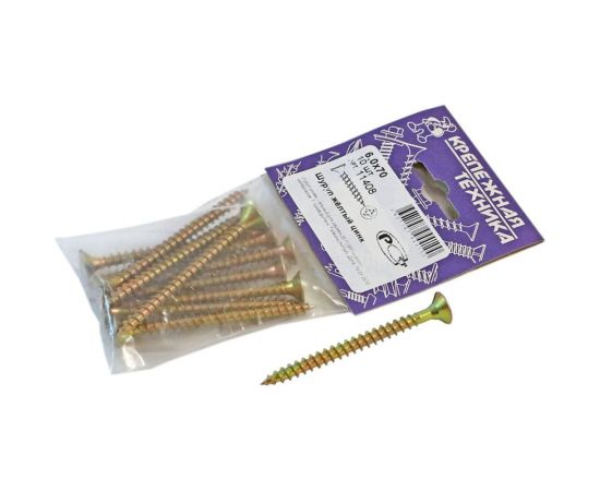 Шуруп крепежная техника желтый цинк, 6,0x70 10 шт. 11408 – изображение 2