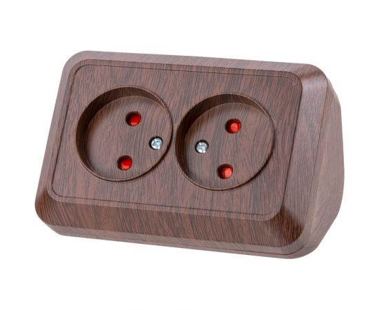 Двойная угловая розетка TDM 2П открытой установки с защитными шторками IP20 250В 10А бук "Ладога" SQ1801-0342 – изображение 2