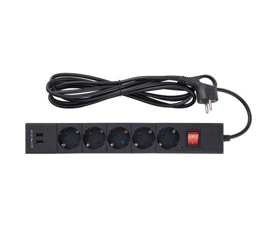Сетевой фильтр duwi 5 гнезд с/з ПВС 3*0,75 черный 3м, с детскими защитными шторками, 2USB 32593 2 – изображение 3
