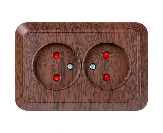 Двойная угловая розетка TDM 2П открытой установки с защитными шторками IP20 250В 10А бук "Ладога" SQ1801-0342 – изображение 3