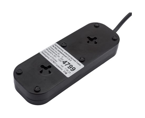 Сетевой удлинитель МПП УДЛИНИТЕЛЬ У-3-3, 1300 Вт, 6А, 3гнезда, 3 м, без заземления, черный, ПВС, 2x0,75 999000000003702 – изображение 4