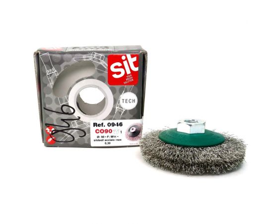 Щетка коническая для ушм 90 мм, М14, проволока гофр. нерж. сталь 0.3 мм SIT 0946 – изображение 5