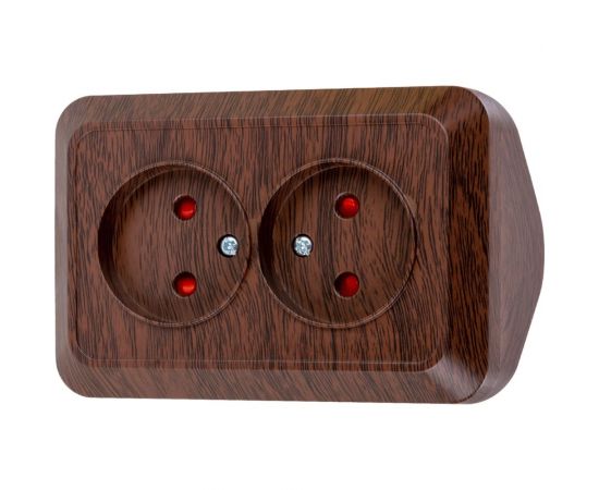 Двойная угловая розетка TDM 2П открытой установки с защитными шторками IP20 250В 10А бук "Ладога" SQ1801-0342 – изображение 6