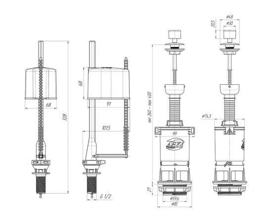 Арматура для бачка АНИ Пласт набор: нижняя подводка, шток хром, 1 режим, эконом WC4550M 023-2651 – изображение 2