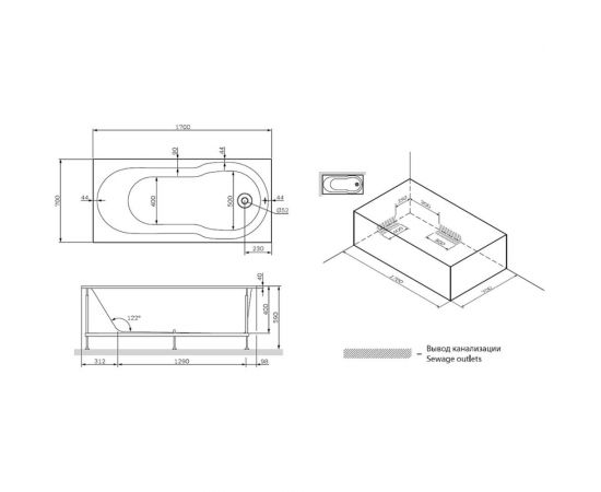 Каркас AM.PM X-Joy в комплекте с монтажным набором 170х70 см, W88A-170-070W-R – изображение 3